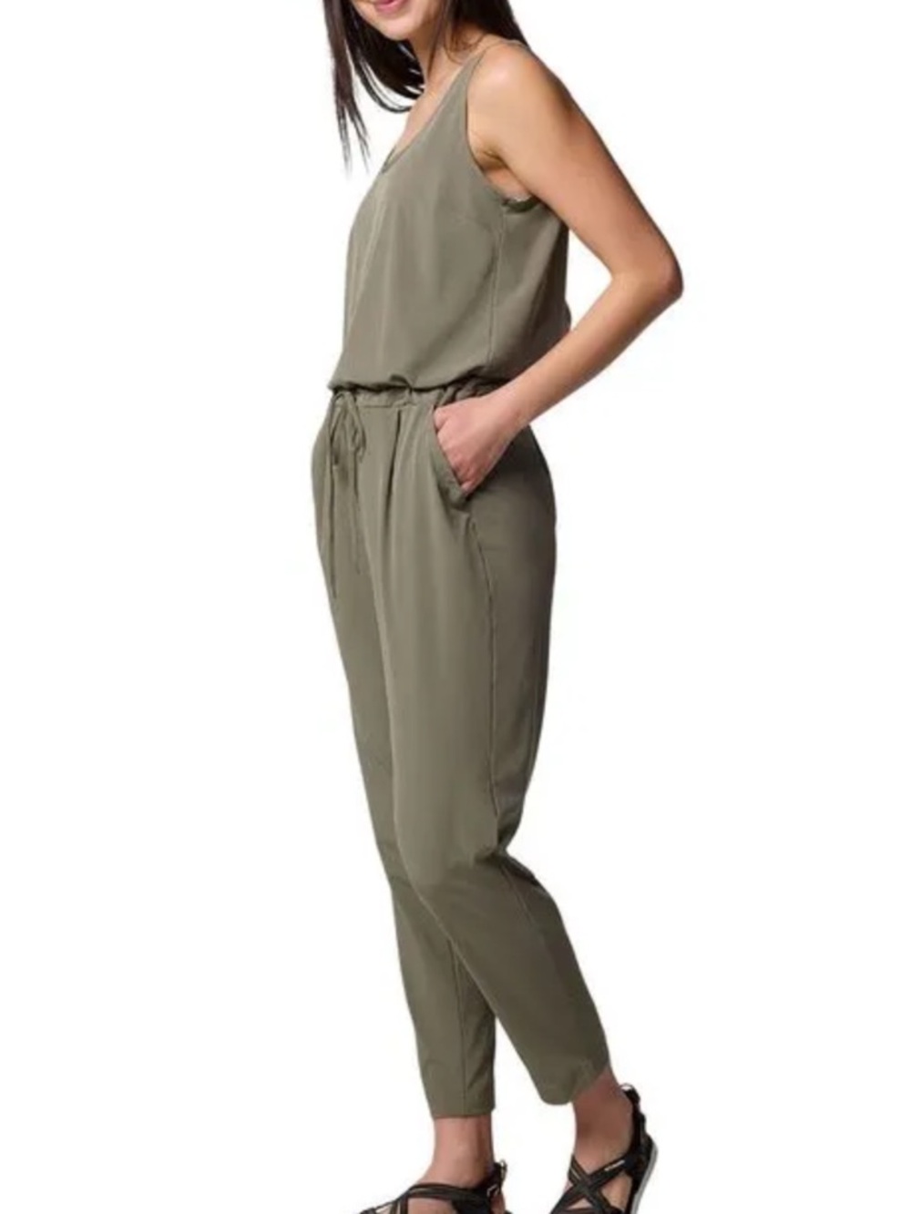 Columbia Olive Green Sleeveless tank Drawstring Jumpsuit - Picture 2 of 9